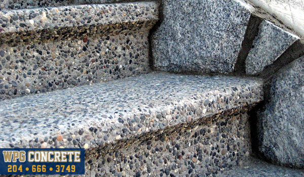 Completed exposed aggregate concrete steps in Winnipeg, Manitoba